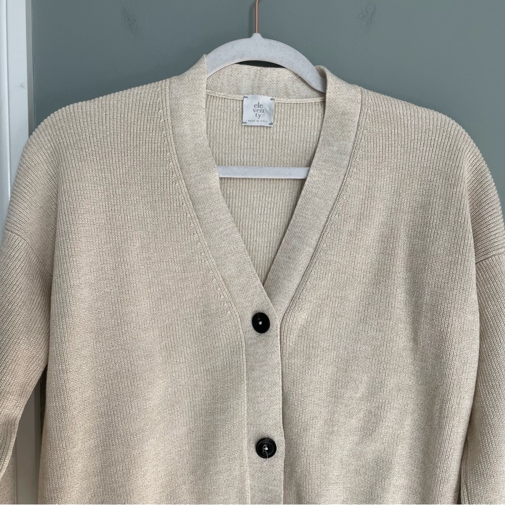 Eleventy Italian Made 100% Cotton Metallic Thread Beige Neutral Knit Cardigan - Picture 6 of 17